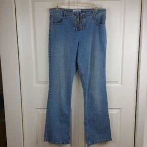 LA Blues VTG BOHO Rawhide Lace Up Fly Jean…